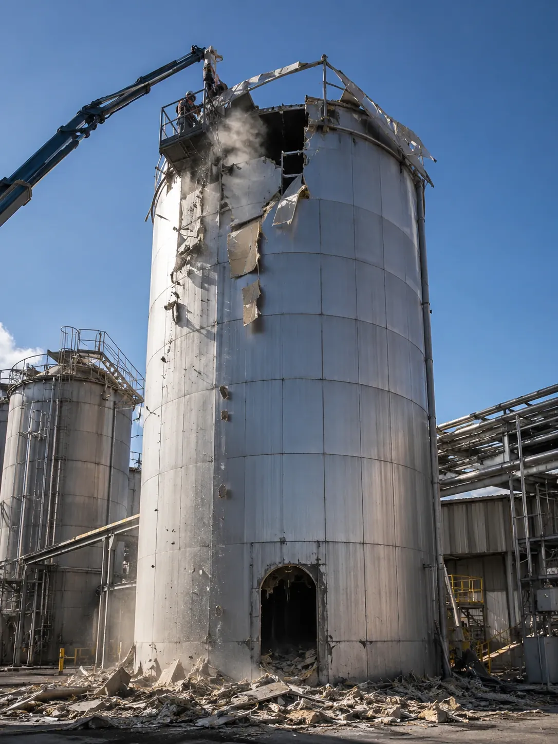 Silo de hormigón con la cúpula ya demolida