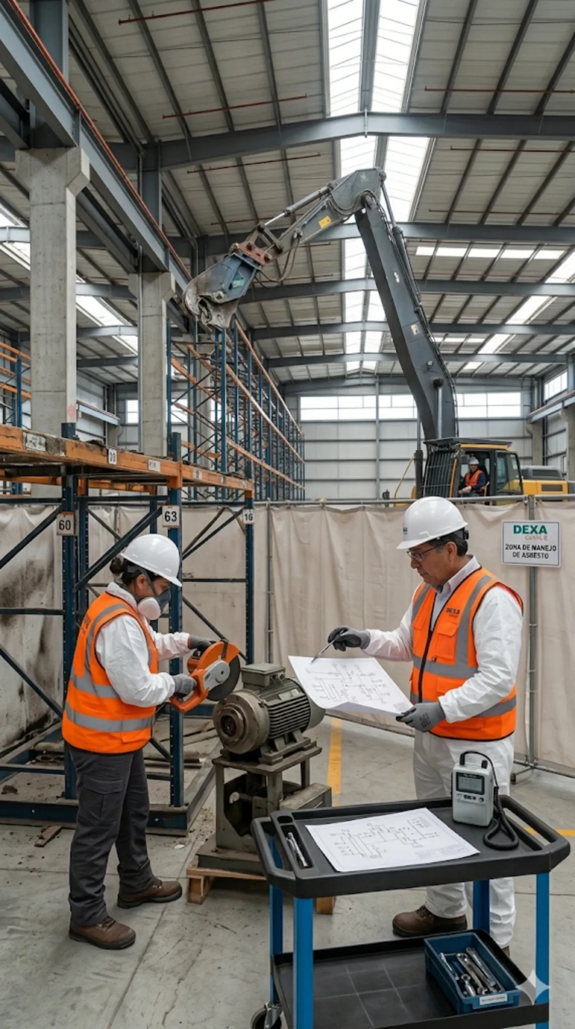 Revisión técnica dentro de un centro de distribución con el área confinada